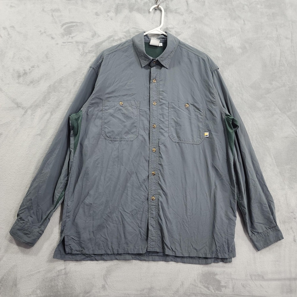 Solumbra Shirt Mens L Gray Nylon Mesh Lined Vented Fishing Outdoor Made In USA
